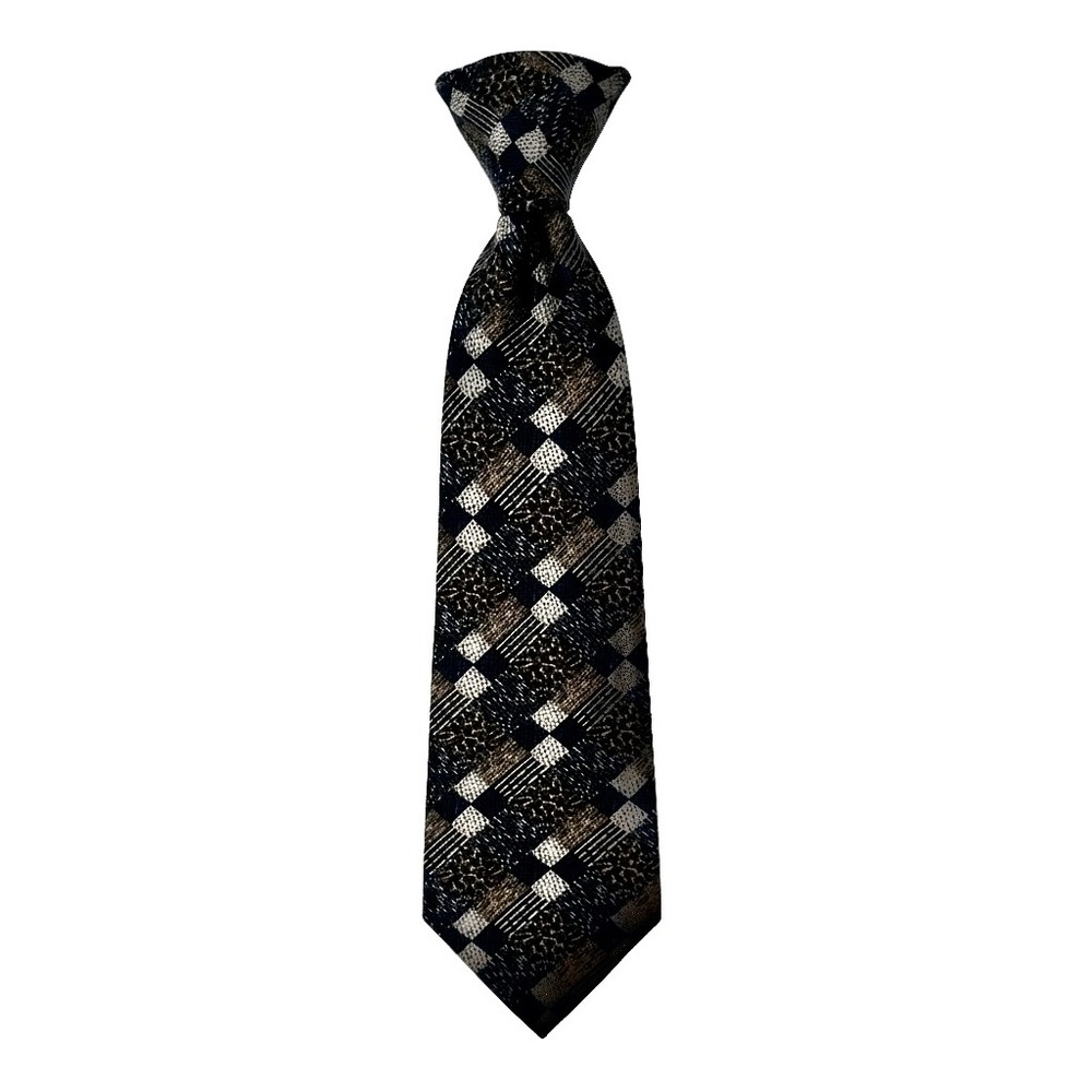 J Riggings Hunting Horn Silk Tie Blue Brown Geometric Pattern